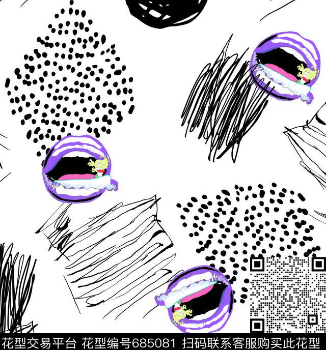 嘴唇几何趣味数码印花华亿平台下载（图片编号: 685081） - 瓦栏（Walan）