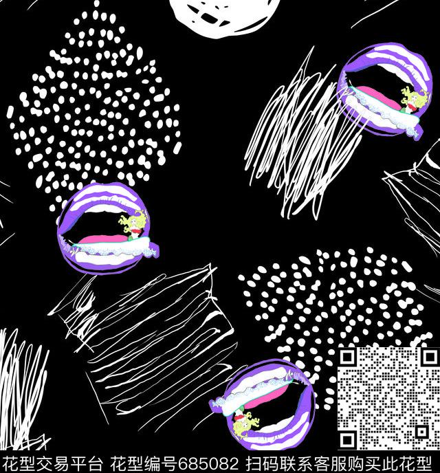 嘴唇几何趣味数码印花华亿平台下载（图片编号: 685082） - 瓦栏（Walan）
