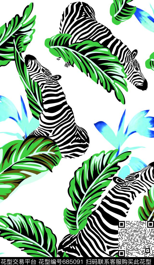马斑马叶子数码印花华亿平台下载（图片编号: 685091） - 瓦栏（Walan）