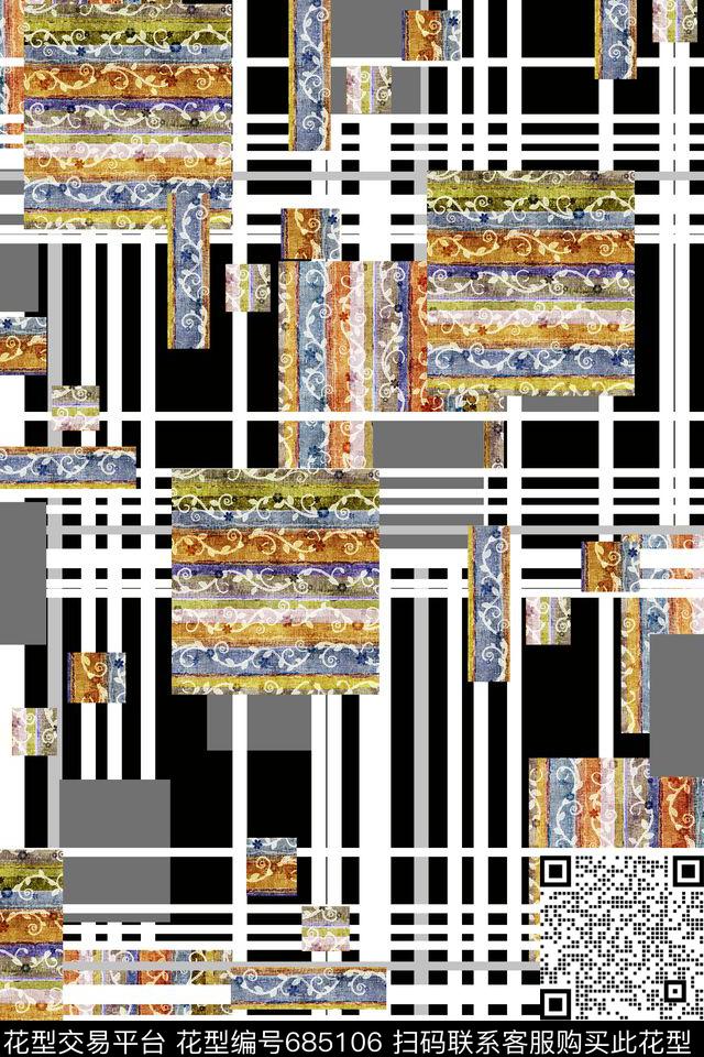小方块马赛克十字数码印花华亿平台下载（图片编号: 685106） - 瓦栏（Walan）