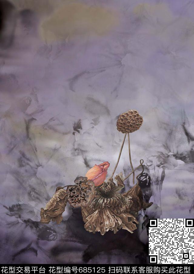 趣味流行时尚残荷数码印花华亿平台下载（图片编号: 685125） - 瓦栏（Walan）