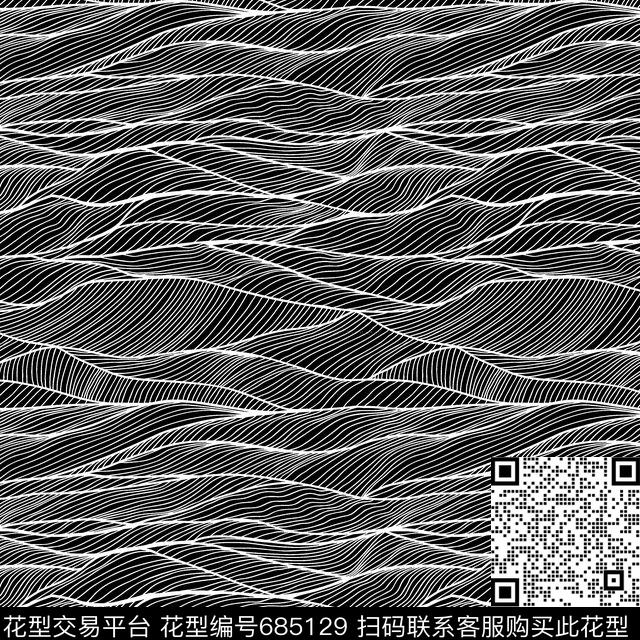 单色黑底黑白花传统印花华亿平台下载（图片编号: 685129） - 瓦栏（Walan）
