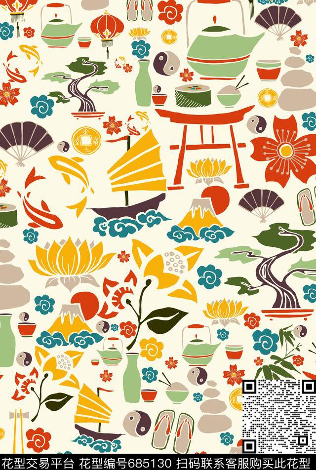 玫瑰小碎花大花传统印花华亿平台下载（图片编号: 685130） - 瓦栏（Walan）