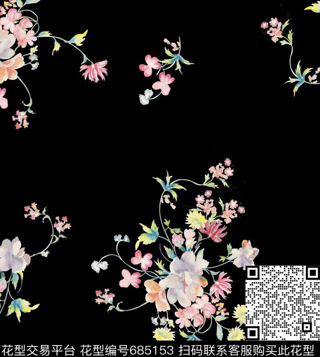 手绘水彩时尚花卉欧美大气17新款数码印花华亿平台下载（图片编号: 685153） - 瓦栏（Walan）