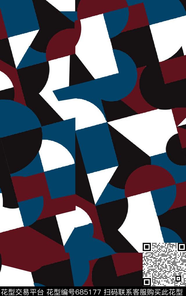 几何、现代抽象字母数码印花华亿平台下载（图片编号: 685177） - 瓦栏（Walan）