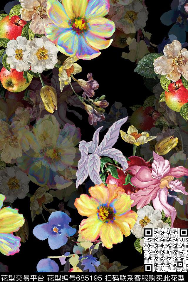 女装水彩花卉数码印花华亿平台下载（图片编号: 685195） - 瓦栏（Walan）