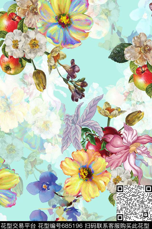 女装水彩花卉数码印花华亿平台下载（图片编号: 685196） - 瓦栏（Walan）