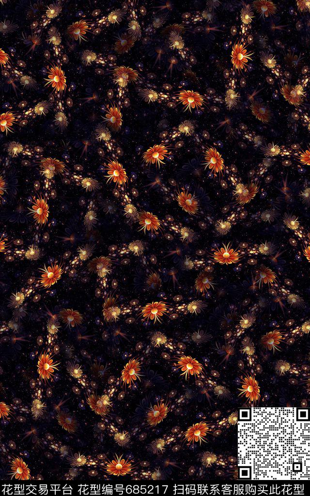 分形花花朵金色花卉数码印花华亿平台下载（图片编号: 685217） - 瓦栏（Walan）