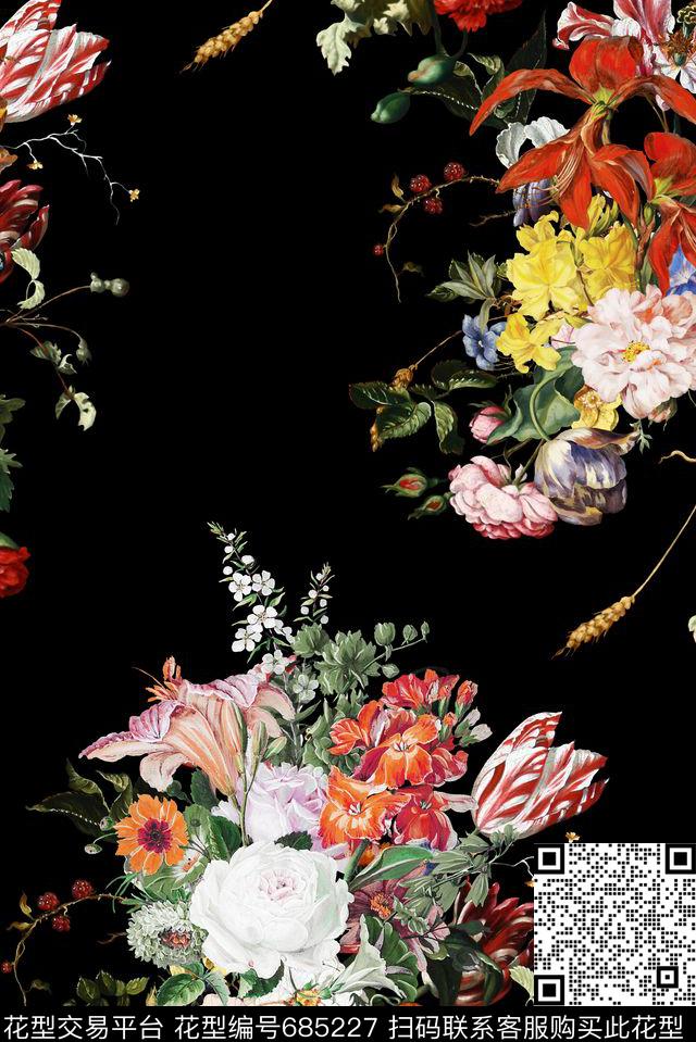 花朵大花花卉数码印花华亿平台下载（图片编号: 685227） - 瓦栏（Walan）
