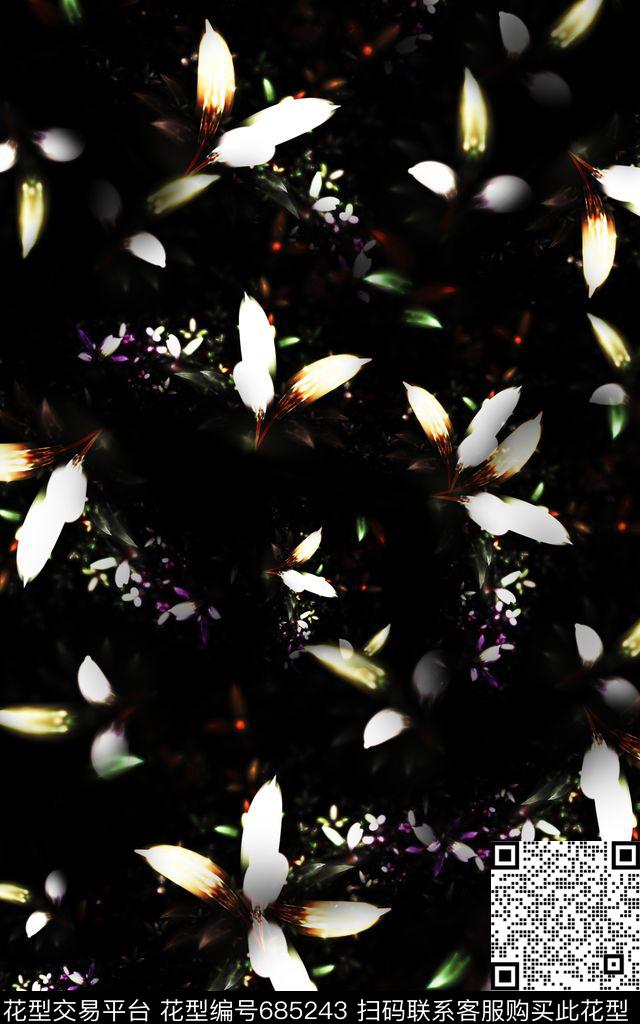 羽毛分形羽毛花卉数码印花华亿平台下载（图片编号: 685243） - 瓦栏（Walan）