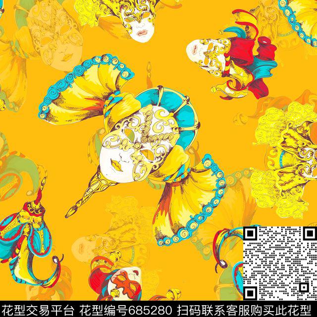 趣味小丑脸谱数码印花华亿平台下载（图片编号: 685280） - 瓦栏（Walan）