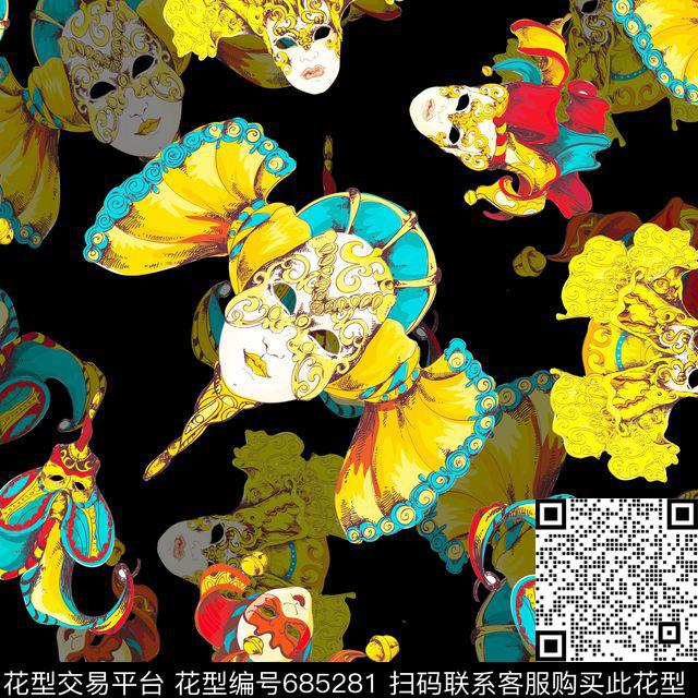 趣味小丑脸谱数码印花华亿平台下载（图片编号: 685281） - 瓦栏（Walan）