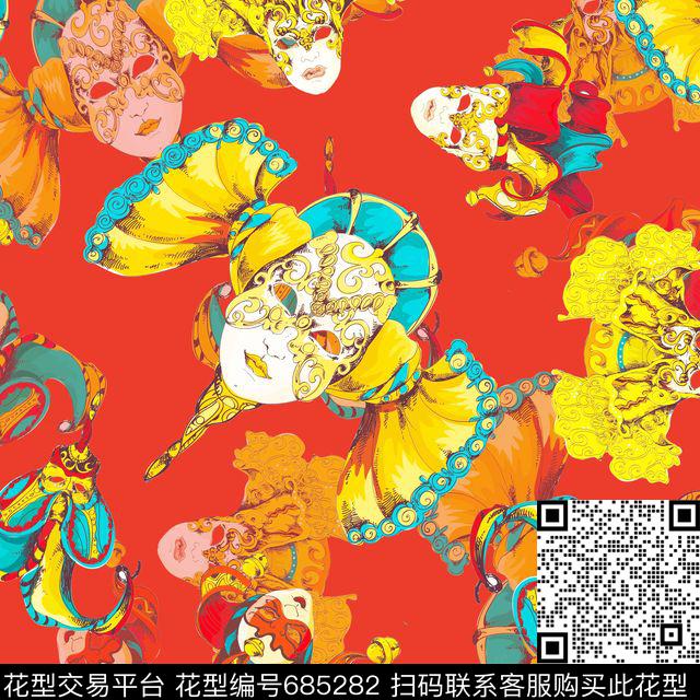 趣味小丑脸谱数码印花华亿平台下载（图片编号: 685282） - 瓦栏（Walan）