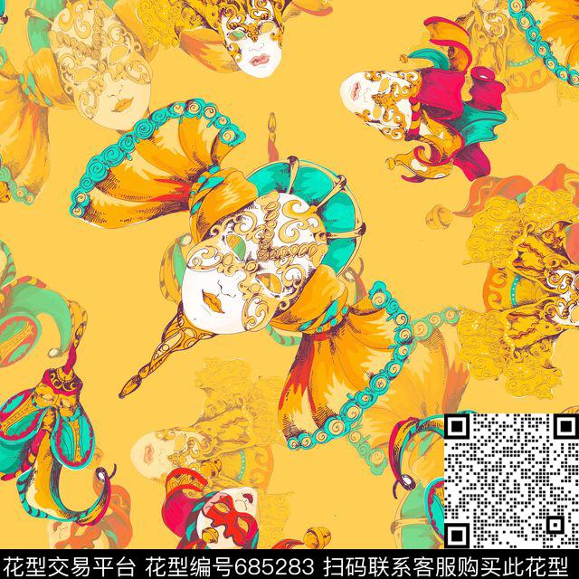 趣味小丑脸谱数码印花华亿平台下载（图片编号: 685283） - 瓦栏（Walan）