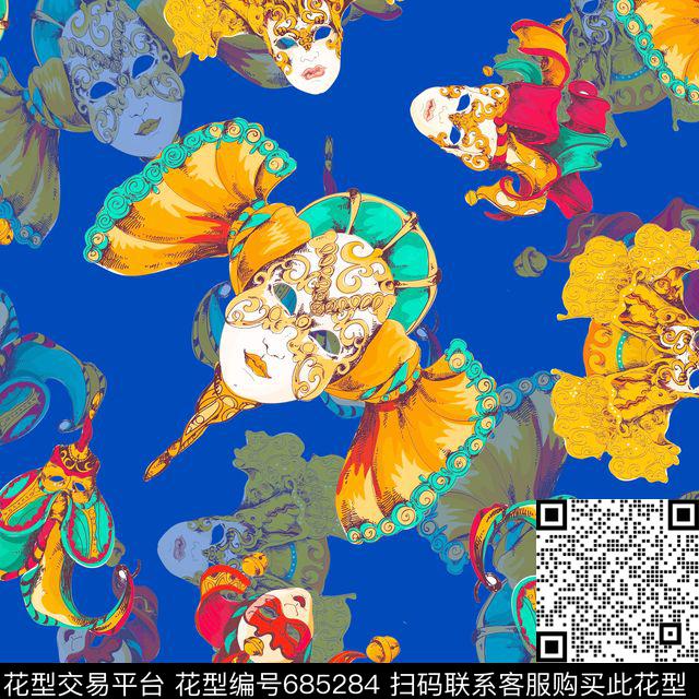 趣味小丑脸谱数码印花华亿平台下载（图片编号: 685284） - 瓦栏（Walan）