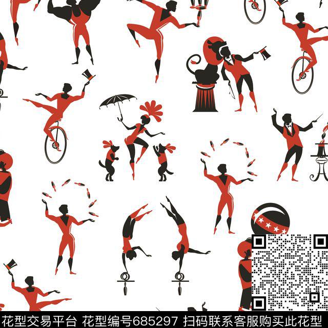 卡通小丑马戏团表演传统印花华亿平台下载（图片编号: 685297） - 瓦栏（Walan）