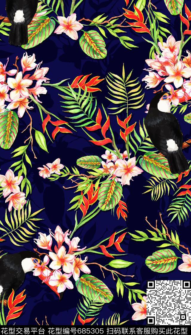热带花卉棕榈叶子泳装数码印花华亿平台下载（图片编号: 685305） - 瓦栏（Walan）