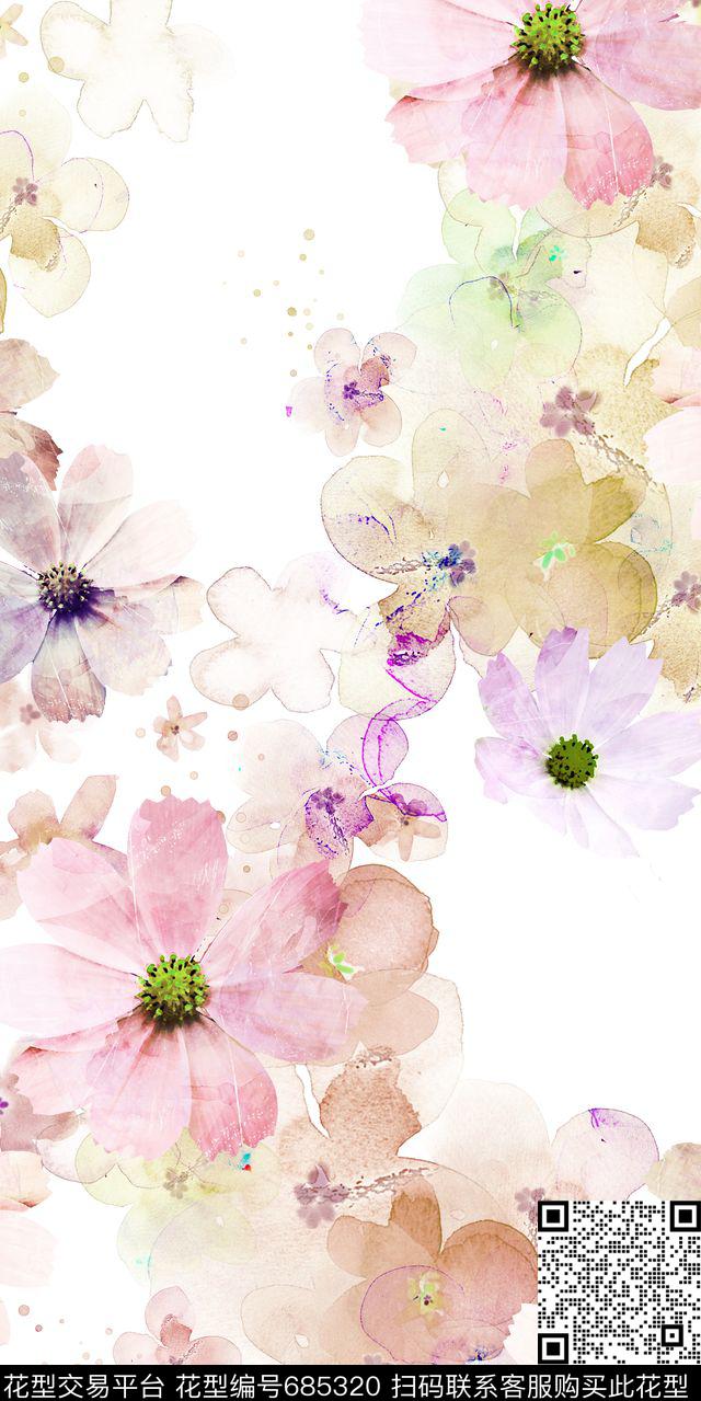 乱花手绘花卉数码印花华亿平台下载（图片编号: 685320） - 瓦栏（Walan）