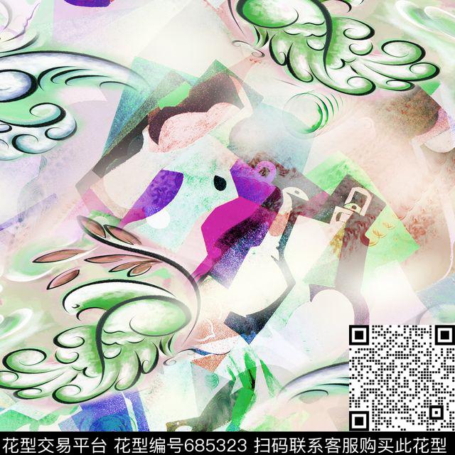 色彩几何手绘几何数码印花华亿平台下载（图片编号: 685323） - 瓦栏（Walan）