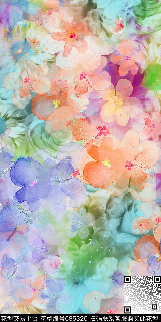 手绘乱花花卉数码印花华亿平台下载（图片编号: 685325） - 瓦栏（Walan）
