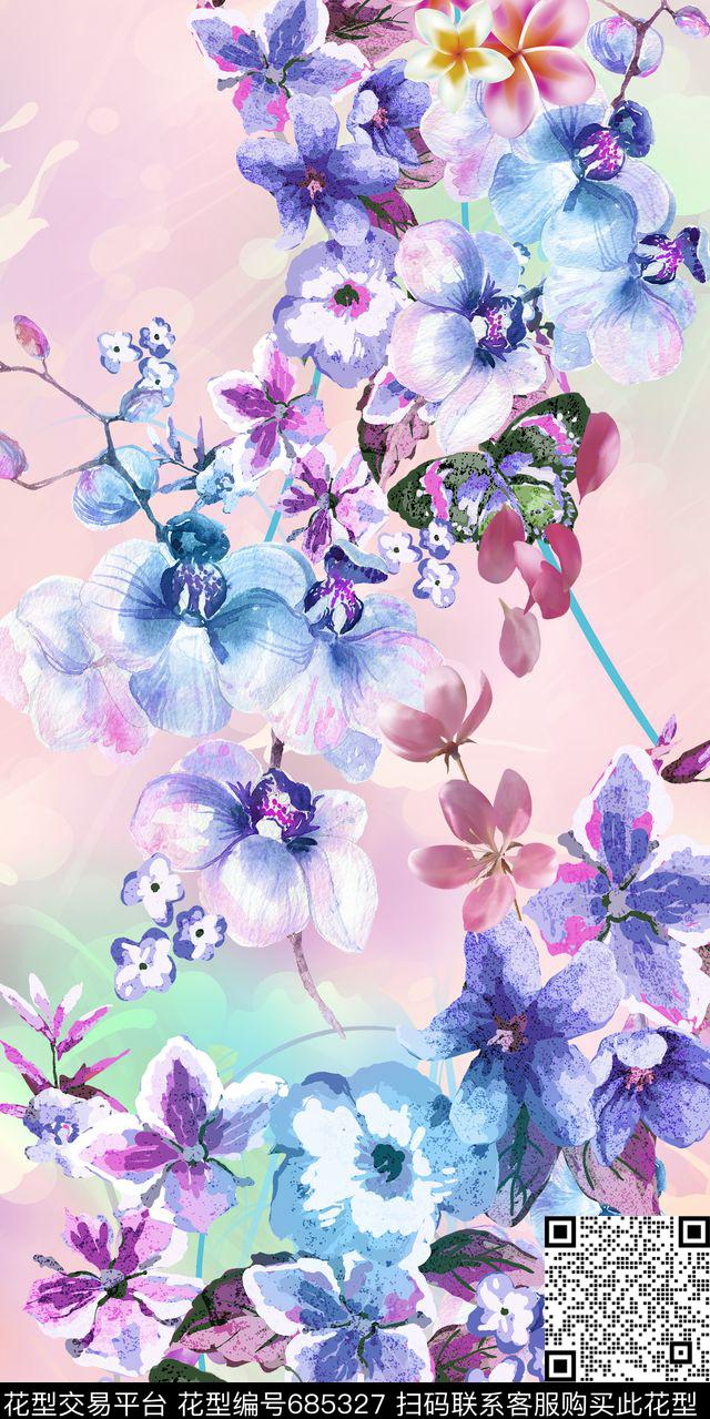 乱花手绘花卉数码印花华亿平台下载（图片编号: 685327） - 瓦栏（Walan）