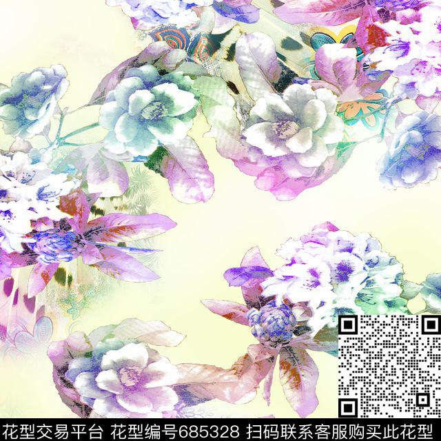 乱花手绘花卉数码印花华亿平台下载（图片编号: 685328） - 瓦栏（Walan）