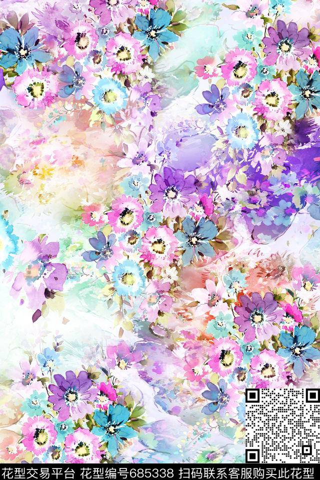乱花手绘花卉数码印花华亿平台下载（图片编号: 685338） - 瓦栏（Walan）