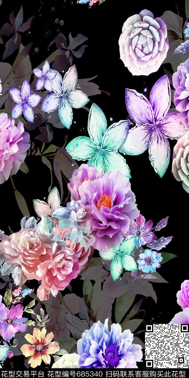 大花乱花花卉数码印花华亿平台下载（图片编号: 685340） - 瓦栏（Walan）