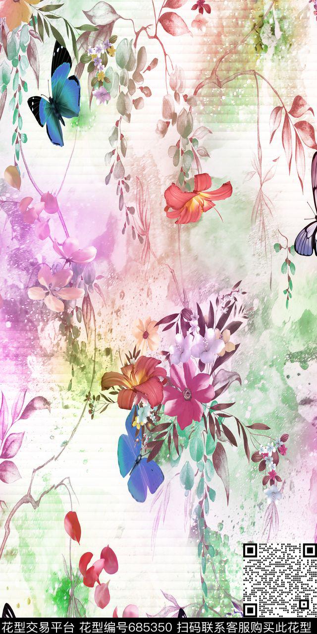 乱花手绘花卉数码印花华亿平台下载（图片编号: 685350） - 瓦栏（Walan）