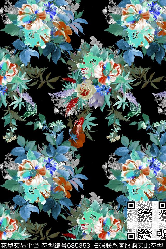 乱花手绘花卉数码印花华亿平台下载（图片编号: 685353） - 瓦栏（Walan）