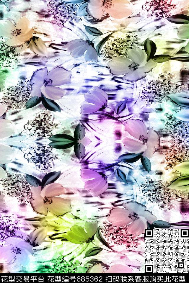 乱花手绘花卉数码印花华亿平台下载（图片编号: 685362） - 瓦栏（Walan）