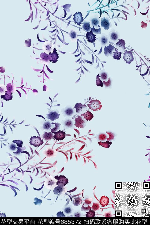 乱花手绘花卉数码印花华亿平台下载（图片编号: 685372） - 瓦栏（Walan）