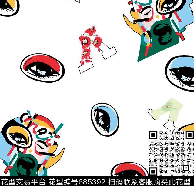 抽象人物眼睛抽象字母传统印花华亿平台下载（图片编号: 685392） - 瓦栏（Walan）