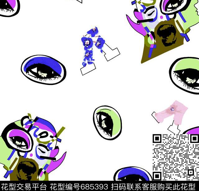 眼睛抽象人物抽象字母数码印花华亿平台下载（图片编号: 685393） - 瓦栏（Walan）