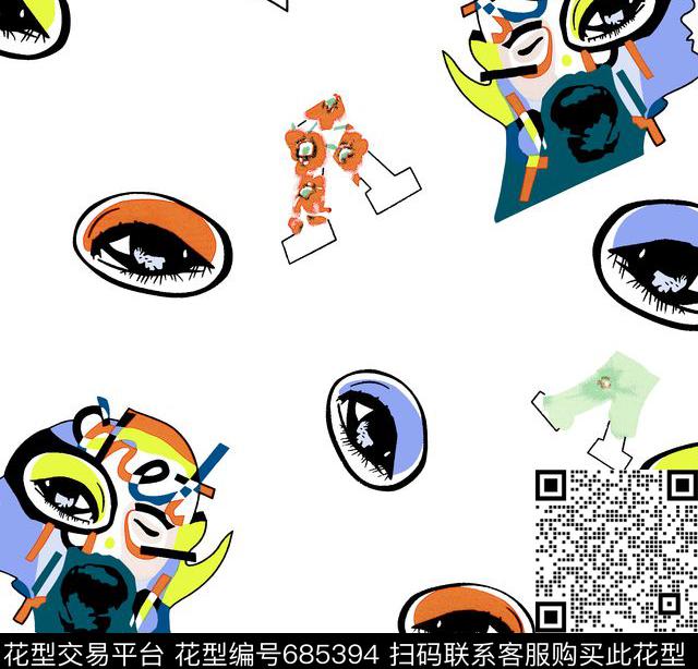 眼睛抽象人物抽象字母数码印花华亿平台下载（图片编号: 685394） - 瓦栏（Walan）