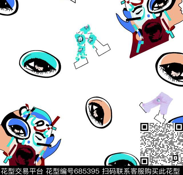 眼睛抽象人物抽象字母数码印花华亿平台下载（图片编号: 685395） - 瓦栏（Walan）