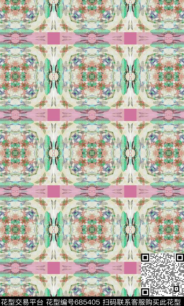 抽象图案几何炫彩格子混搭数码印花华亿平台下载（图片编号: 685405） - 瓦栏（Walan）
