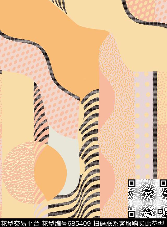 色块几何拼接机理传统印花华亿平台下载（图片编号: 685409） - 瓦栏（Walan）
