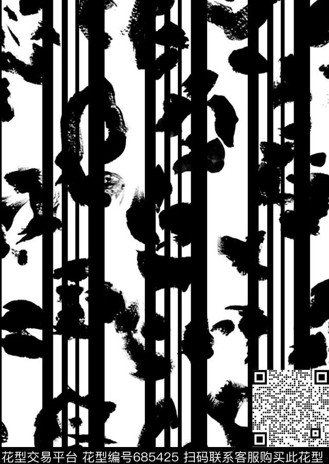 墨迹笔触几何传统印花华亿平台下载（图片编号: 685425） - 瓦栏（Walan）