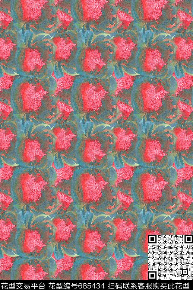 抽象图案花卉意向炫彩数码印花华亿平台下载（图片编号: 685434） - 瓦栏（Walan）