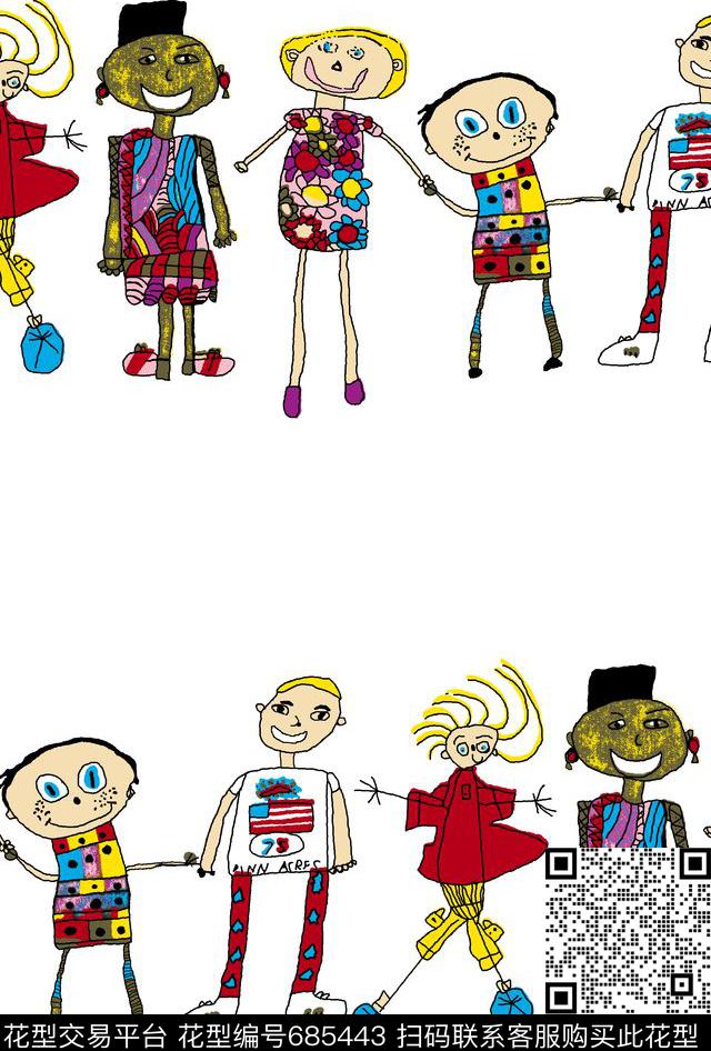卡通人时尚人物家庭传统印花华亿平台下载（图片编号: 685443） - 瓦栏（Walan）