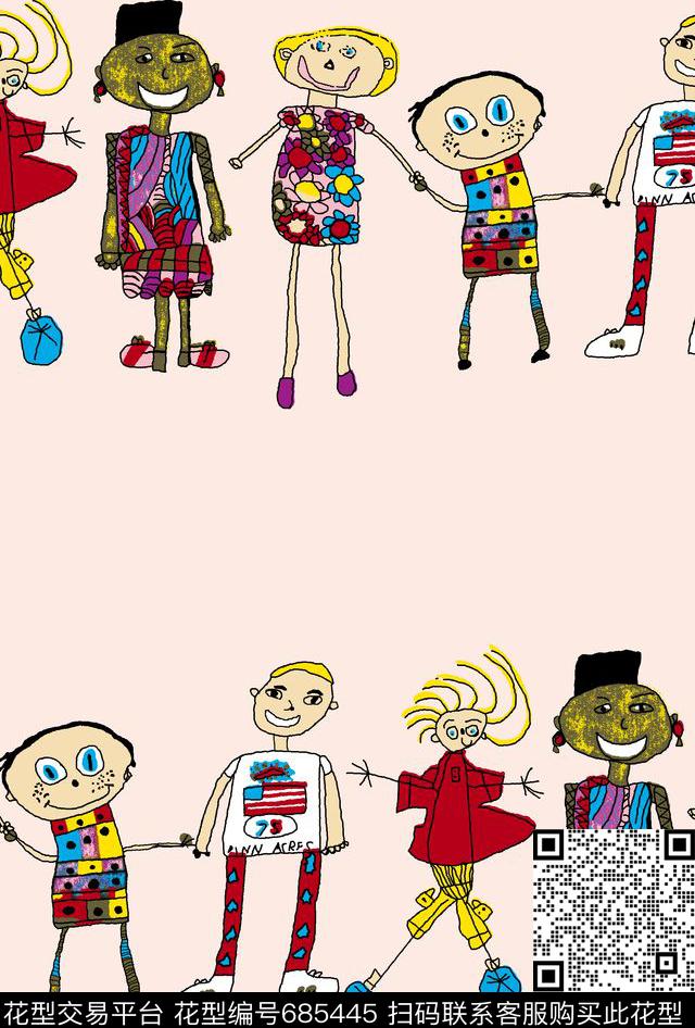 卡通人时尚人物家庭传统印花华亿平台下载（图片编号: 685445） - 瓦栏（Walan）