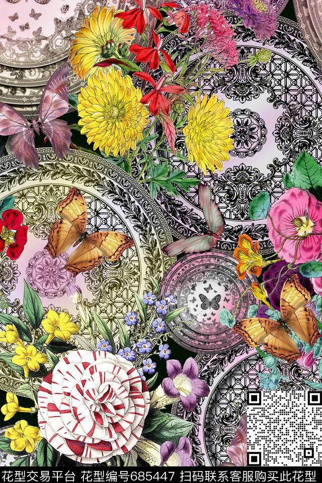 薰衣草乱花欧式插画数码印花华亿平台下载（图片编号: 685447） - 瓦栏（Walan）