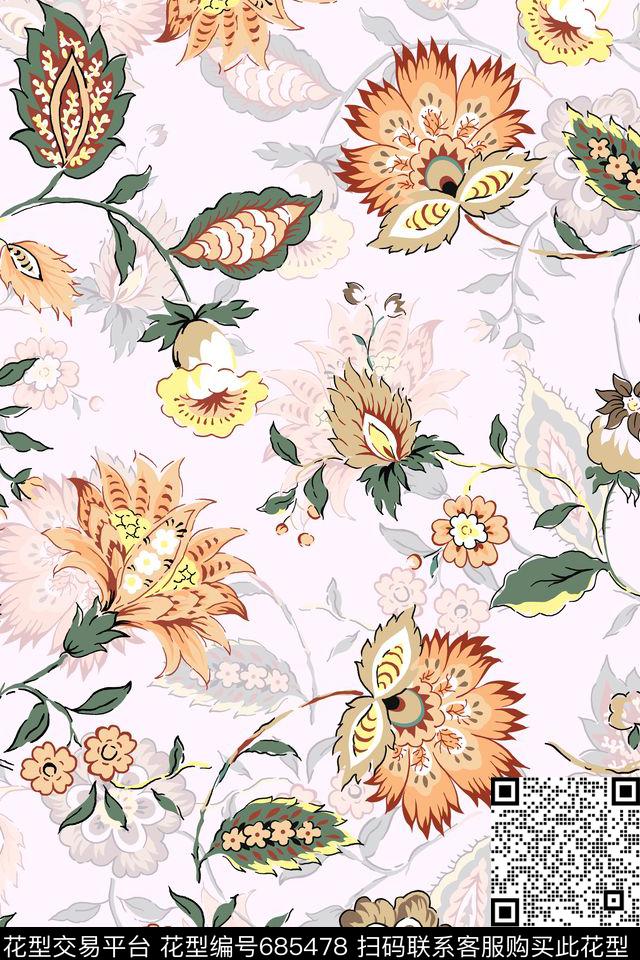 小碎花手绘花卉家纺花卉数码印花华亿平台下载（图片编号: 685478） - 瓦栏（Walan）