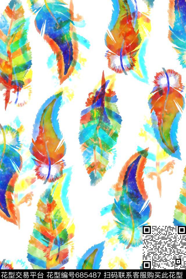 动物纹水彩羽毛满版数码印花华亿平台下载（图片编号: 685487） - 瓦栏（Walan）