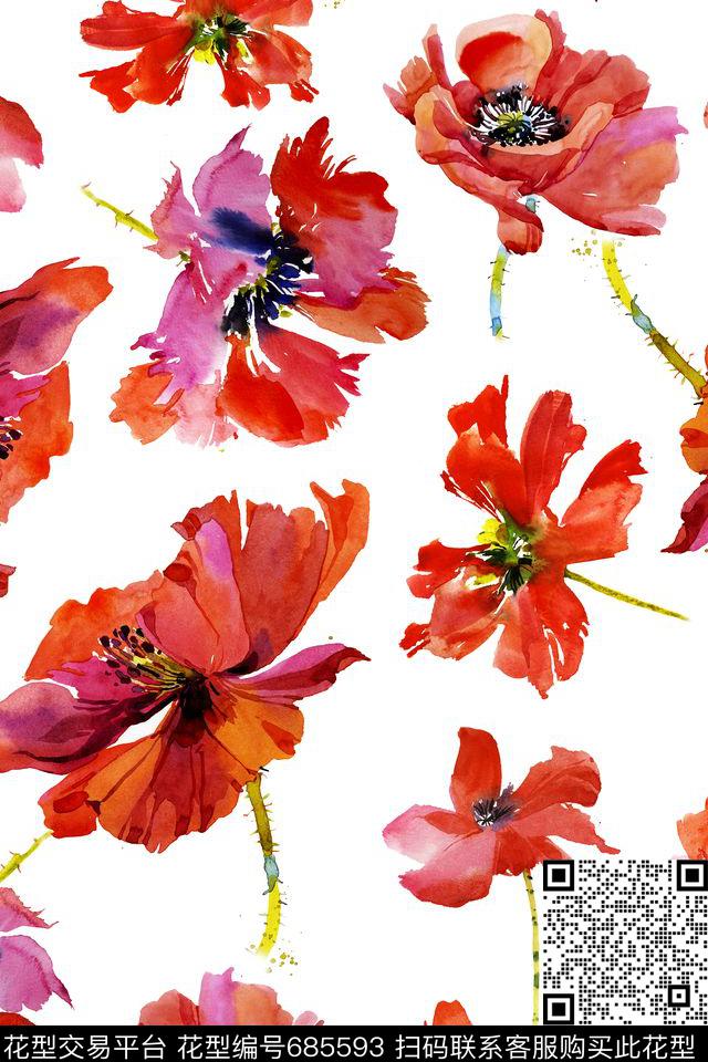 油画花卉橘黄数码印花华亿平台下载（图片编号: 685593） - 瓦栏（Walan）