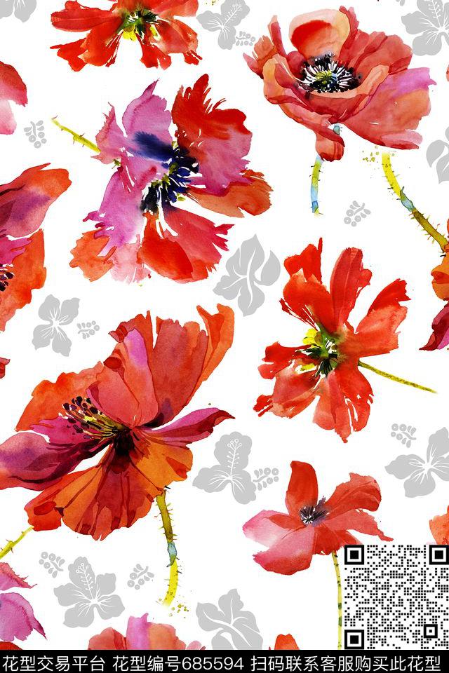 油画花卉橘黄数码印花华亿平台下载（图片编号: 685594） - 瓦栏（Walan）