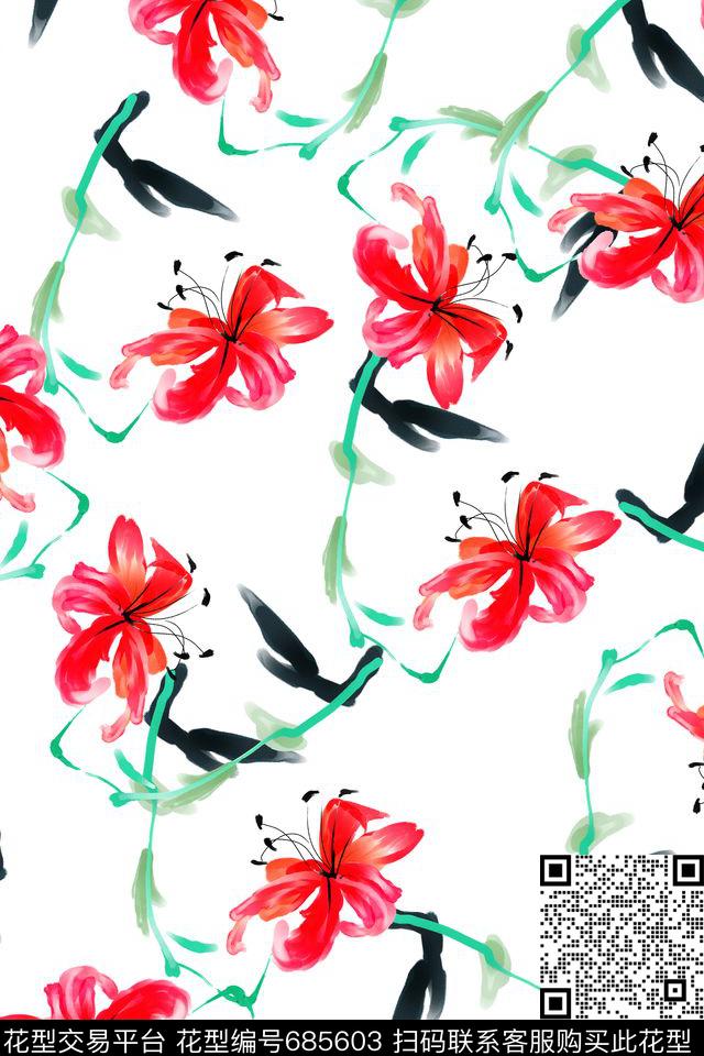 花卉花鸟手绘数码印花华亿平台下载（图片编号: 685603） - 瓦栏（Walan）