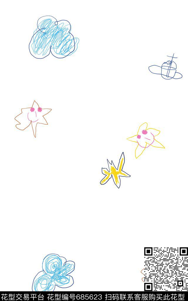 手绘线条抽象线条太阳卫星星星数码印花华亿平台下载（图片编号: 685623） - 瓦栏（Walan）