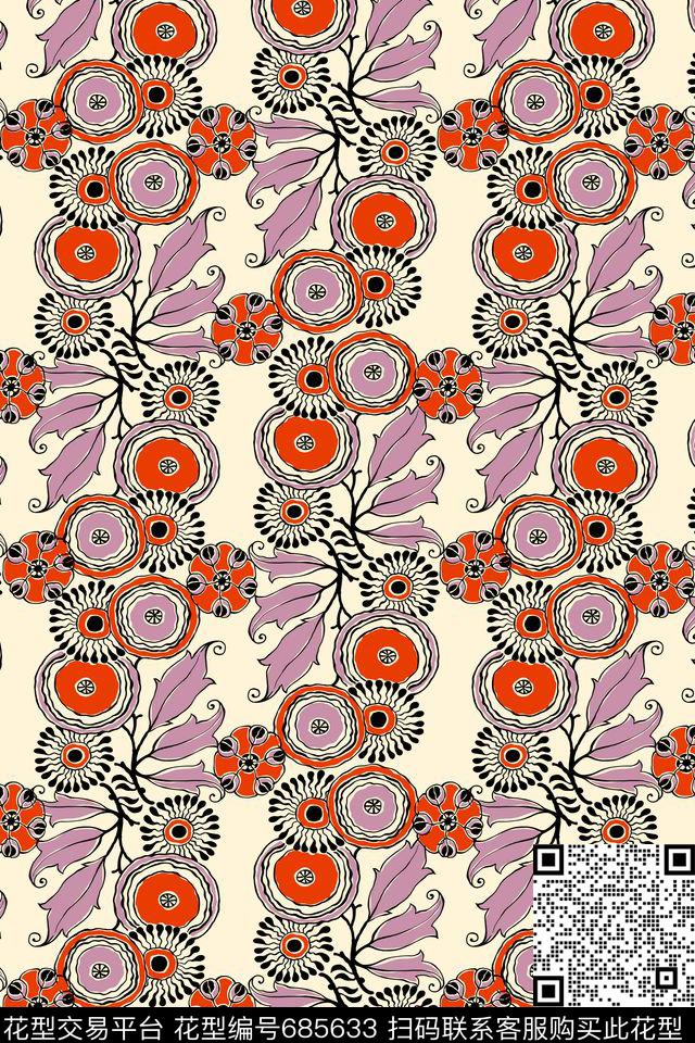 欧式复古民族风花草纹饰传统印花华亿平台下载（图片编号: 685633） - 瓦栏（Walan）